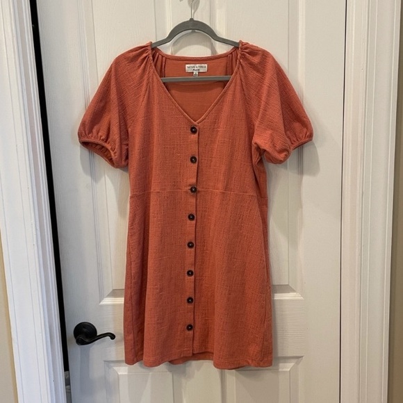 Madewell Texture & Thread Puff-Sleeve Dress / short Sleeve Button Down - Picture 5 of 7